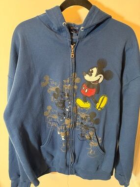 Disney Blue Mickey Mouse Zip-Up Hoodie with Red and Yellow Accents